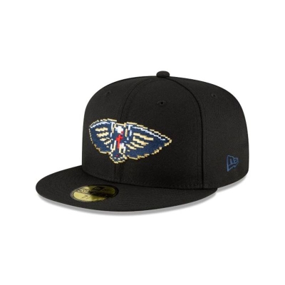 Black New Orleans Pelicans Hat - New Era NBA Pixel 59FIFTY Fitted Caps USA8041723